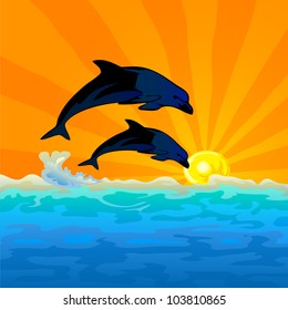 dolphin jump over the sea with sunset background