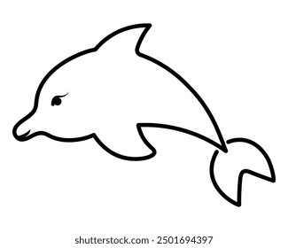 Dolphin in a jump. Sketch. Marine mammal. Vector illustration. Outline on a white isolated background. An ocean dweller with fins and a tail. Coloring book for children. Idea for web design.