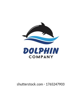 Dolphin jump in water Logo Design vector inspiration