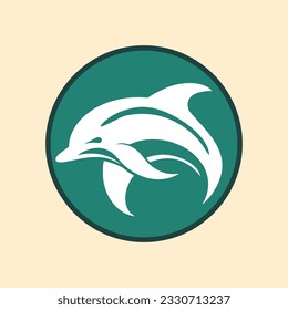 Delfín saltando sobre el logotipo de las olas mascota ilustración vectorial