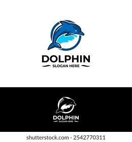 dolphin jumping above waves logo vector