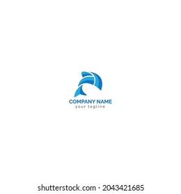 Dolphin jumping above waves. Spa, sport, travel vector logo. Branding identity for hotels, tourist business, spa, beach service, healthcare, holidays, resorts or hotel by the ocean. C name symbol.