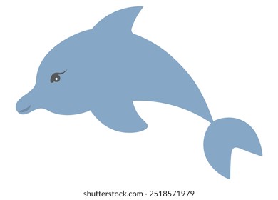 Dolphin jumping. Blue marine mammal. Color vector illustration. Isolated white background. Ocean inhabitant with fins and tail. Idea for web design.