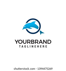 dolphin jumping circle logo design concept template vector