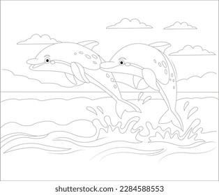 dolphin jumping coloring book page
