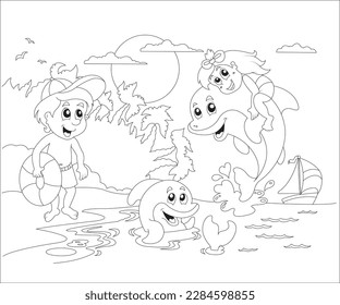 dolphin jumping coloring book page
