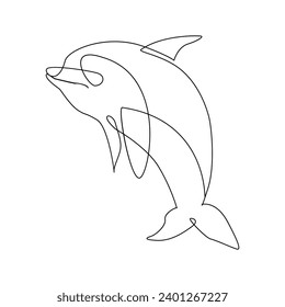 Dolphin jumping continuous single line art drawing on white background pro vector illustration