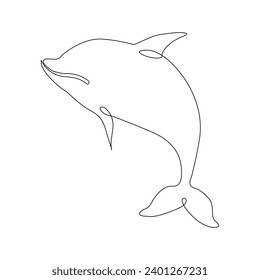 Dolphin jumping continuous single line art drawing on white background pro vector illustration