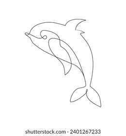 Dolphin jumping continuous single line art drawing on white background pro vector illustration