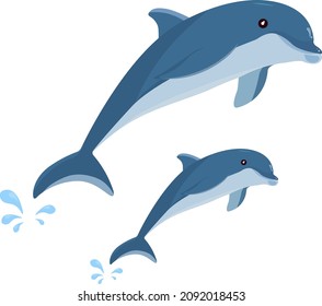 Dolphin jumping, illustration, vector on a white background.