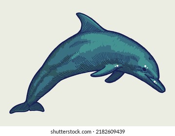 Dolphin jumping isolated realistic vector illustration.