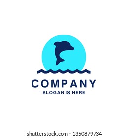 Dolphin jumping logo design template