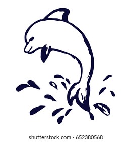 Dolphin jumping monochrome logo