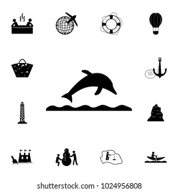 dolphin jumping on the wave icon. Set of tourism icons. Signs of collection, simple icons for websites, web design, mobile app, info graphics on white background