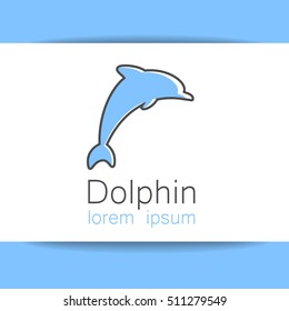 Dolphin jumping on a white background. Template concept blue logo animal for company and business. Identity design. Vector illustration.