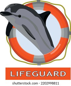 Dolphin jumping out of a life buoy