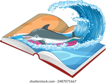 Dolphin jumping out of an open book