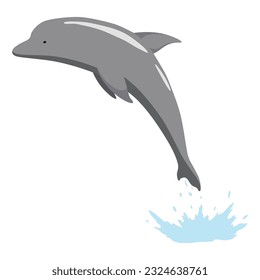 Dolphin jumping out of water animation element. Illustration of dolphin performing an acrobatic jump in the ocean. Great for marine life or summer vacation designs