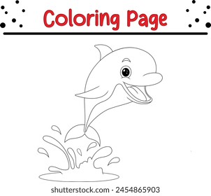 delfín saltando fuera agua para colorear libro página para niños