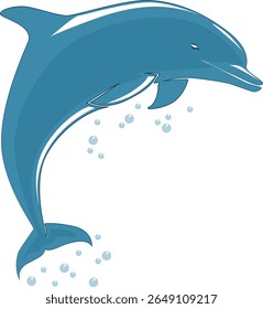 Golfinho saltando da água em fundo branco.Ilustração do logotipo do golfinho.
