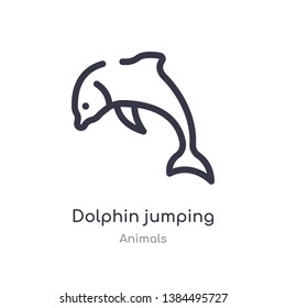 dolphin jumping outline icon. isolated line vector illustration from animals collection. editable thin stroke dolphin jumping icon on white background