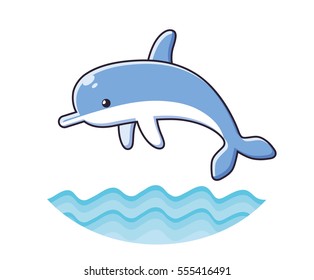 Dolphin jumping over waves isolated.