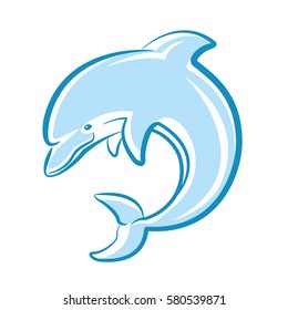 Dolphin jumping in sea isolated on white for design