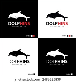 Dolphin jumping sealife silhouette logo set design template