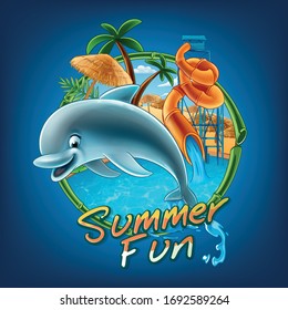 dolphin jumping summer cartoon illustration