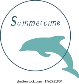 Dolphin springt durch den Ring für feierliche Feiertage. Vektorhandzeichnung EPS10
