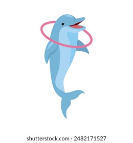 dolphin jumping through ring isolated