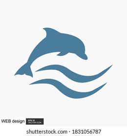 Dolphin jumping trough a wave. Vector illustration.