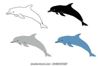 Dolphin Jumping Vector Clipart Outline  Stamp Drawing Graphic