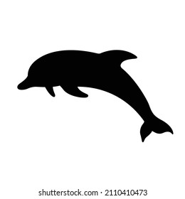 El delfín está saltando. Ilustración vectorial. Silueta negra de fondo blanco.