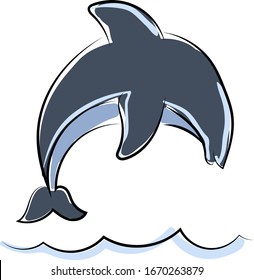 Dolphin jumping from the water, illustration, vector on white background.