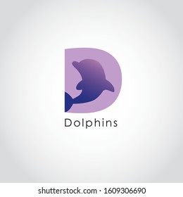Dolphin Jumping Wave Corporate Logo Template. Letter D. Creative Design with Colorful Logotype. Vector Illustration.