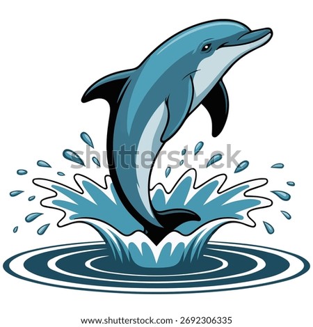 Dolphin jumping wave vector isolated white background