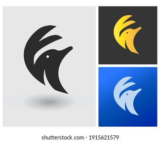 dolphin jumps standing on wave logo design idea luxury animal app icon concept