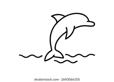Dolphin Leaping from Ocean Waves Vector Line Art Illustration for Marine Life Designs