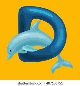 dolphin letter with animal for kids abc education in preschool.