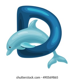 dolphin letter with animal for kids abc education in preschool.