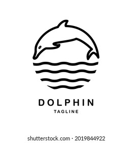 dolphin line art logo circular shape design
