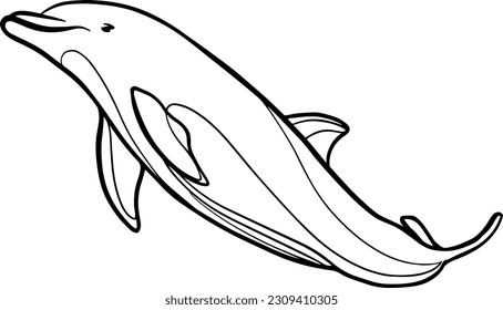 Dolphin. Line art vector illustration. Sea and ocean animals, modern minimalist outline icon. Hand drawn vector design for wallpaper, textile, print, invitations.