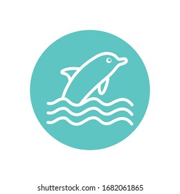 Dolphin line block style icon design Sea life ecosystem fauna ocean underwater water nature marine tropical theme Vector illustration
