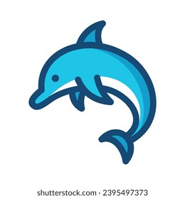 Dolphin line blue icon. Aquatic sea mammal, marine animal. Vector illustration