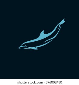 Dolphin line logo sign emblem on dark background