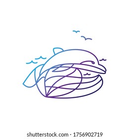 Dolphin Logo Design - Abstract Line Art / Monoline Logo Vector Illustration. Eps 10.