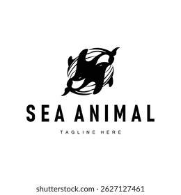 Dolphin logo design concept of deep sea animal with simple black silhouette as a symbol of deep sea animal icon template