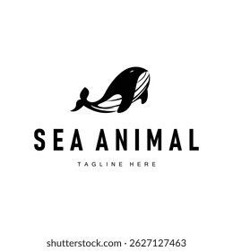Logotipo de golfinho conceito de projeto de animal de mar profundo com silhueta preta simples como um símbolo de modelo de ícone de animal de mar profundo