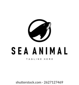 Dolphin logo design concept of deep sea animal with simple black silhouette as a symbol of deep sea animal icon template